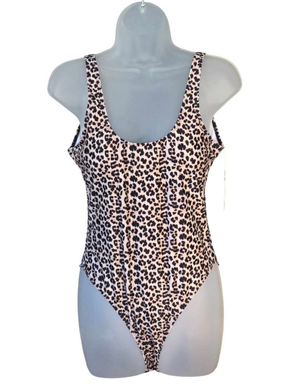Dixperfect Leopard Print One-Piece Swimsuit L High Waist Scoop Neck Cheeky Lined